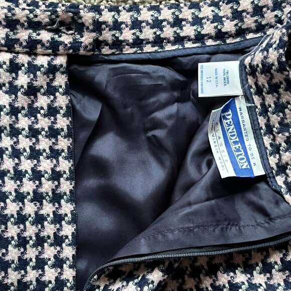 Vintage 80s Pendleton Houndstooth Womens 12 Black & White 100% Wool Skirt - Picture 5 of 7